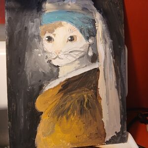 Whimsical Cat Portrait with Turban Art Print
